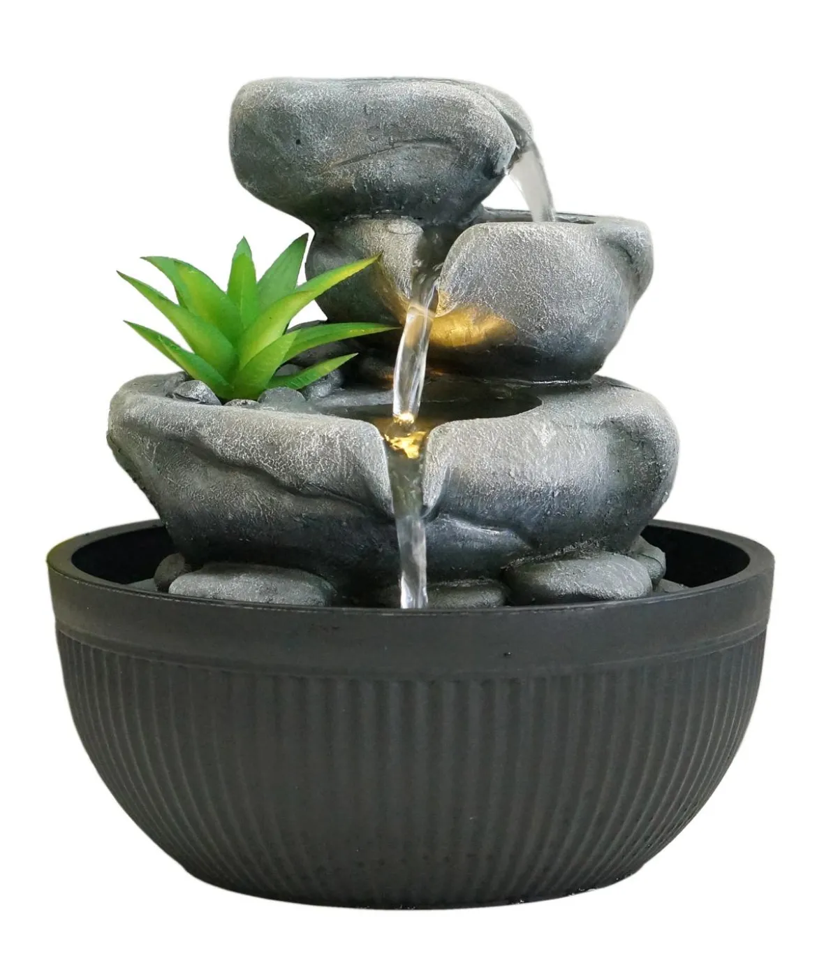 Dehner Polyresin-Zimmerbrunnen Lono mit LED-Beleuchtung, ca. H21 cm