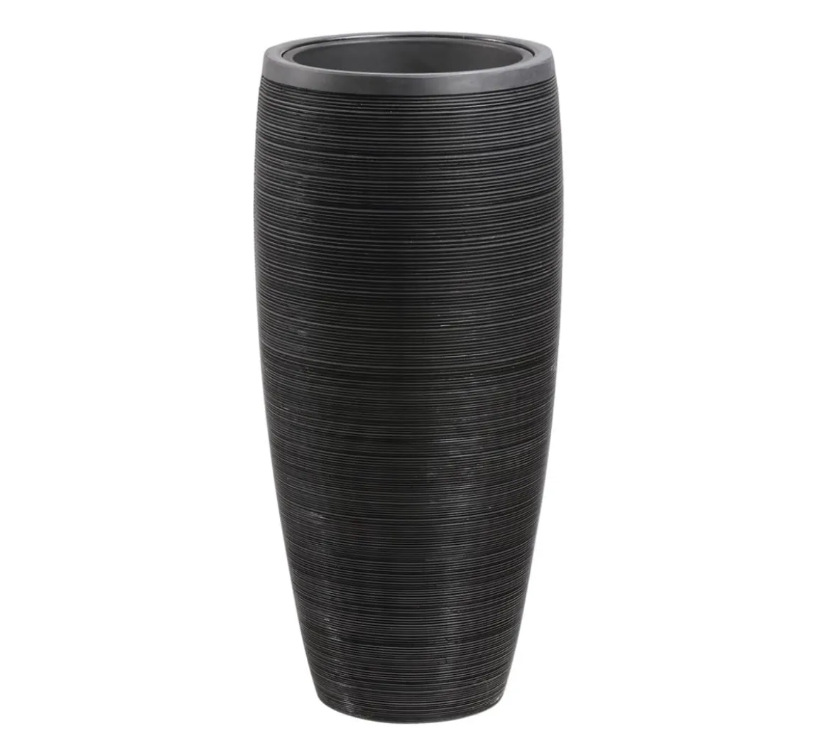 Dehner Polystone-Pflanzvase Singapur in Riffeloptik, rund, anthrazit