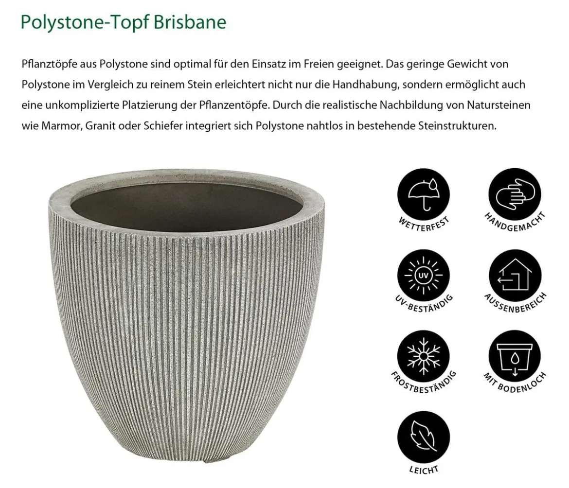 Dehner Polystone-Topf Brisbane in Riffeloptik, rund