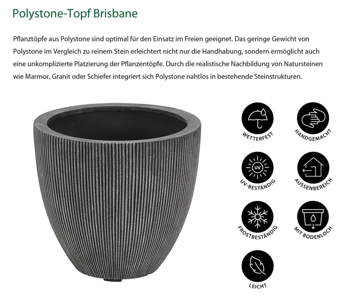 Dehner Polystone-Topf Brisbane in Riffeloptik, rund