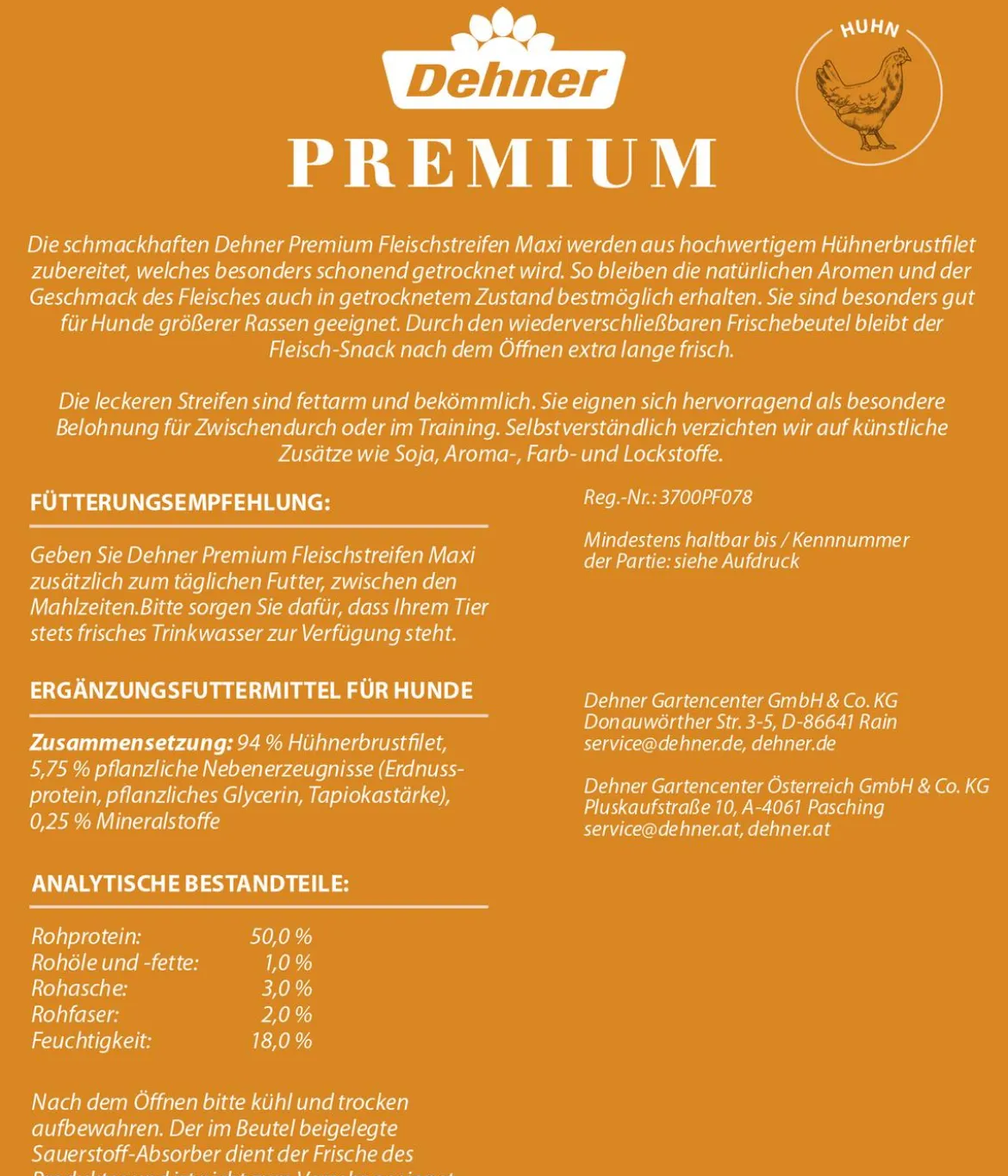Dehner Premium Hundesnack Fleischstreifen Maxi, Huhn, 250 g