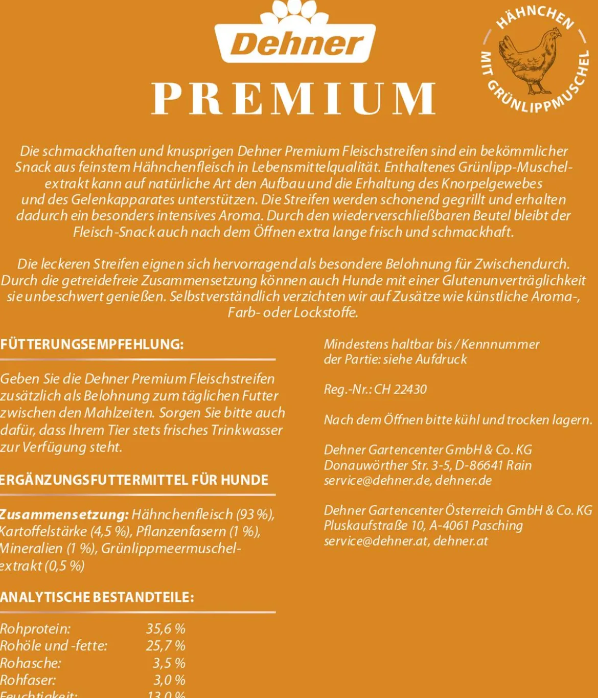 Dehner Premium Hundesnack Fleischstreifen, Hähnchen, 50 g