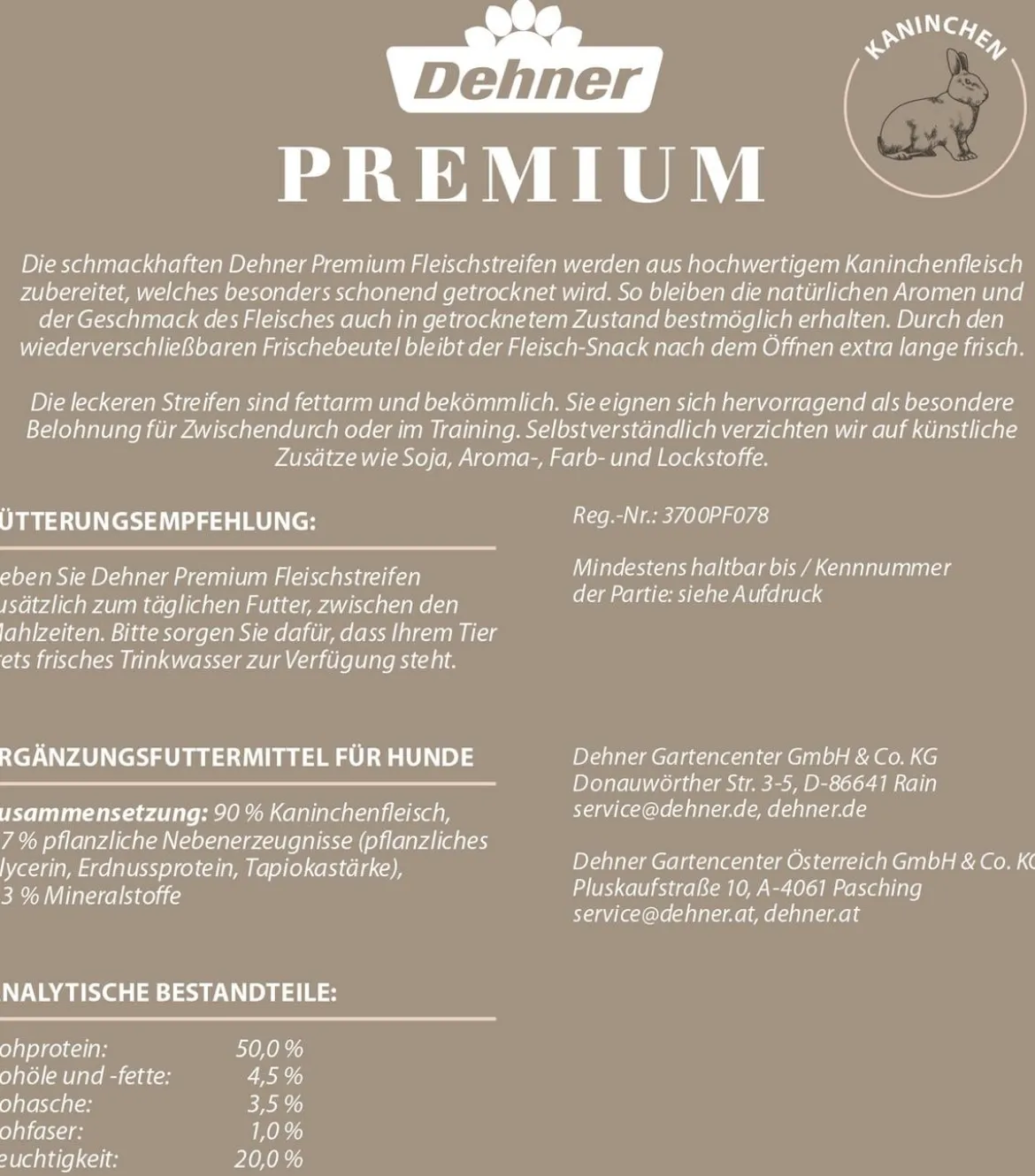 Dehner Premium Hundesnack Fleischstreifen Kaninchen, 170 g