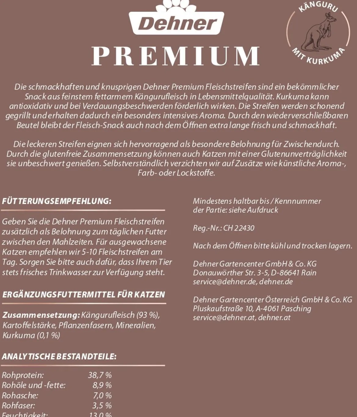 Dehner Premium Katzensnack Kängurufleisch mit Kurkuma, 45 g