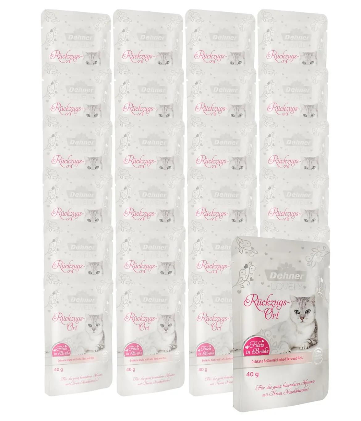 Dehner Premium Lovely Katzensnack Filets in Brühe Rückzugs-Ort, 24 x 40 g