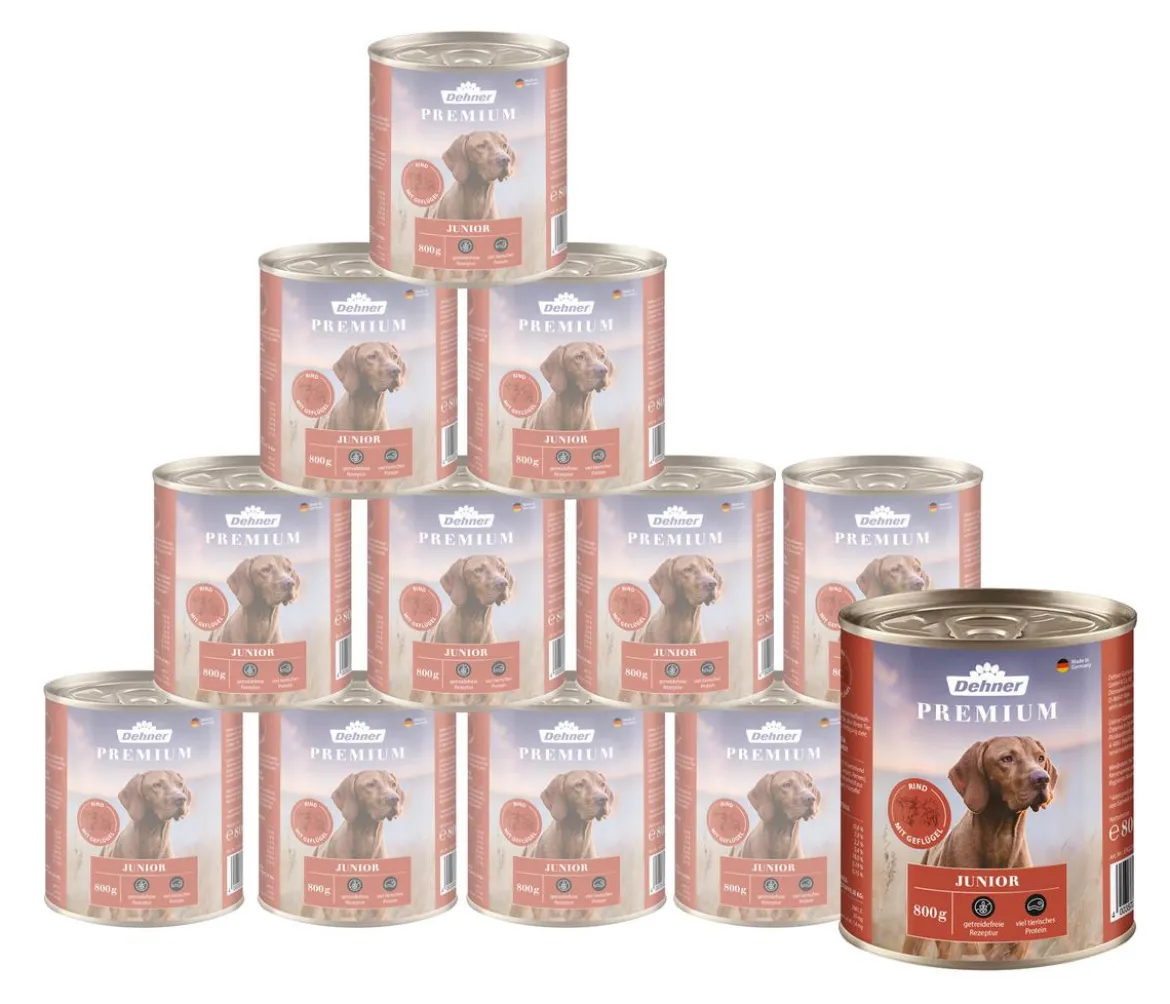 Dehner Premium Nassfutter für Hunde Junior, Rind mit Geflügel