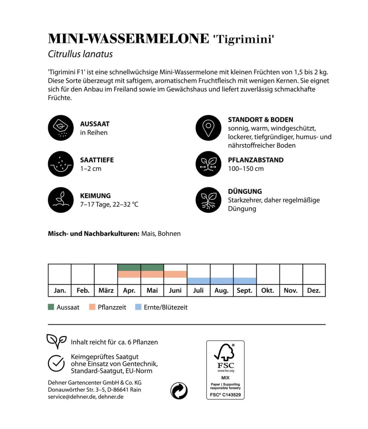 Dehner Premium Samen Mini-Wassermelone 'Tigrimini'
