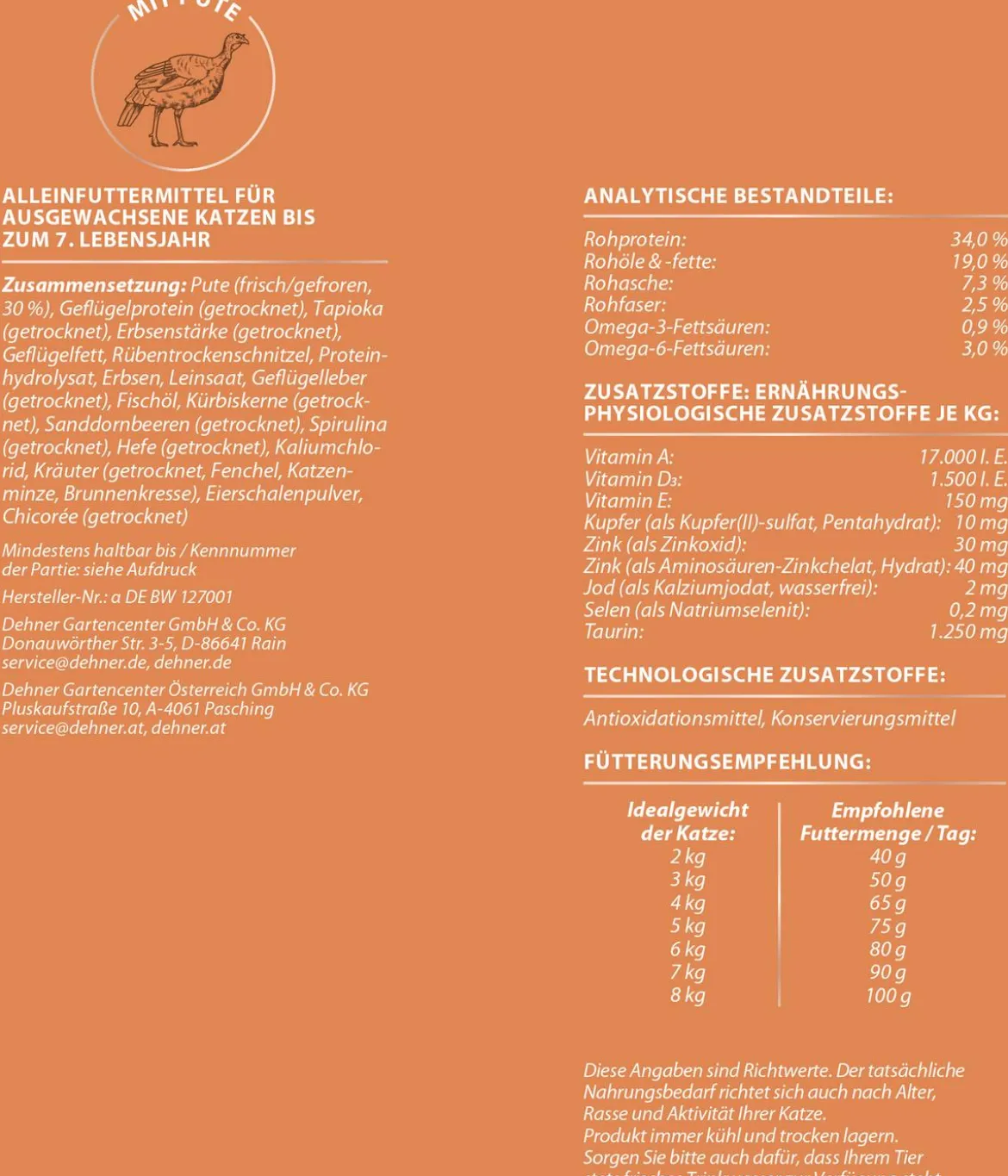 Dehner Premium Trockenfutter für Katzen Sensitive Adult, Pute