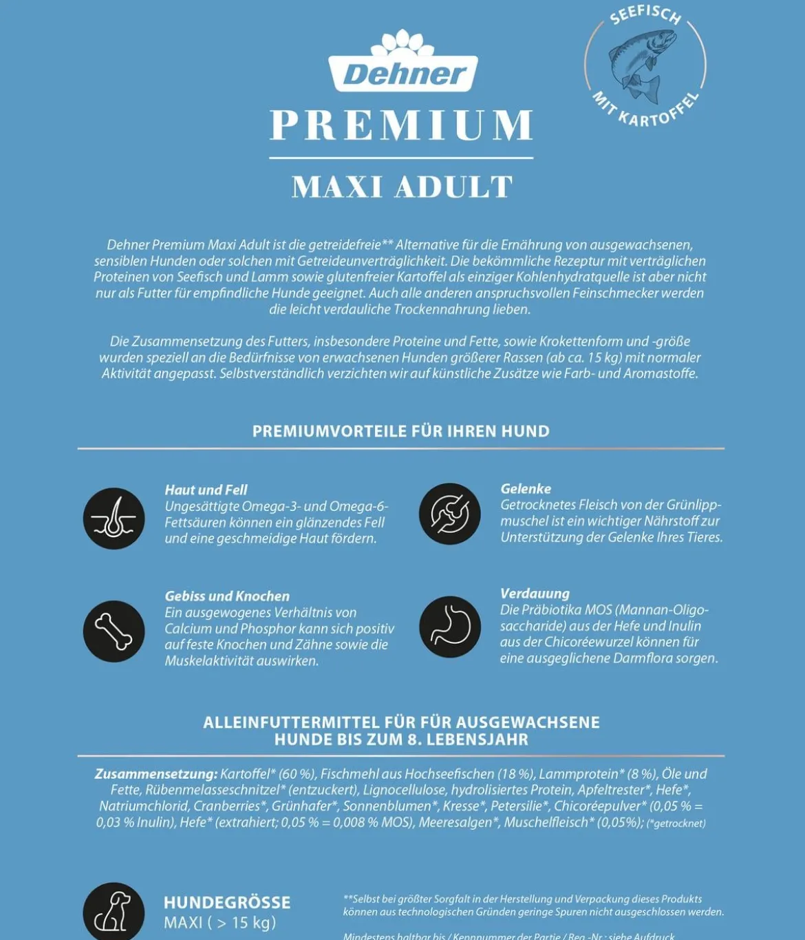 Dehner Premium Trockenfutter für Hunde Maxi Adult, Seefisch mit Kartoffel