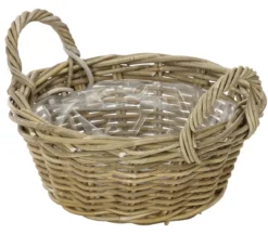 Dehner Rattan Pflanzschale mit Henkel, grau/braun