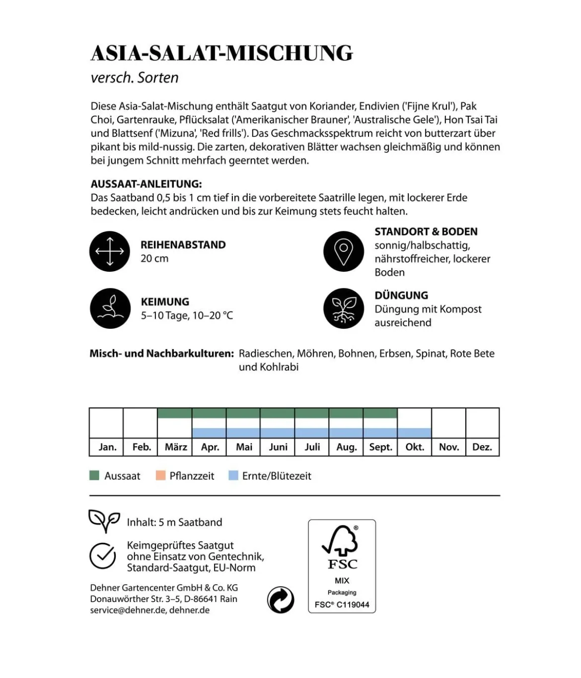 Dehner Saatband Asia-Salat-Mischung, L5 m