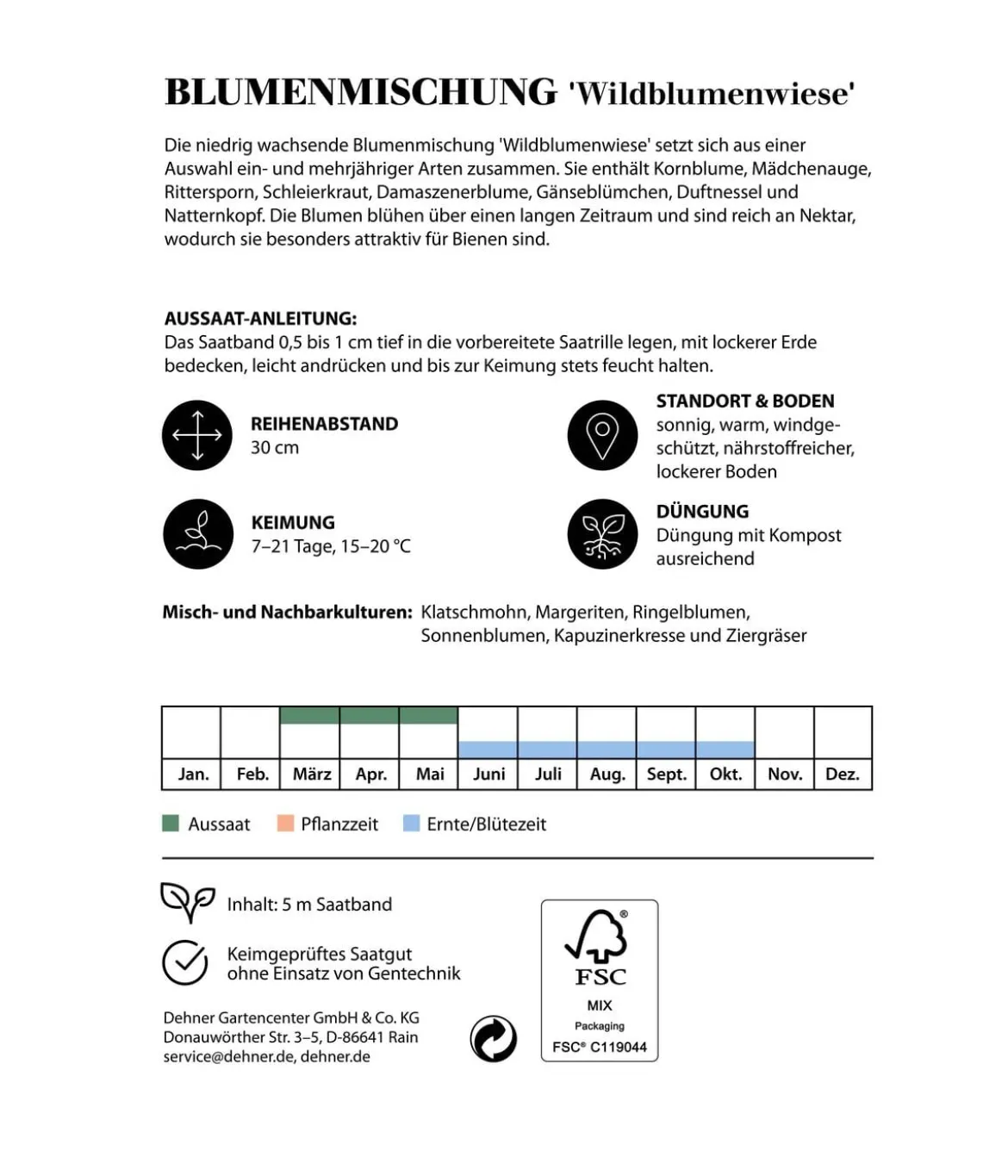 Dehner Saatband Blumenmischung 'Wildblumenwiese', L5 m