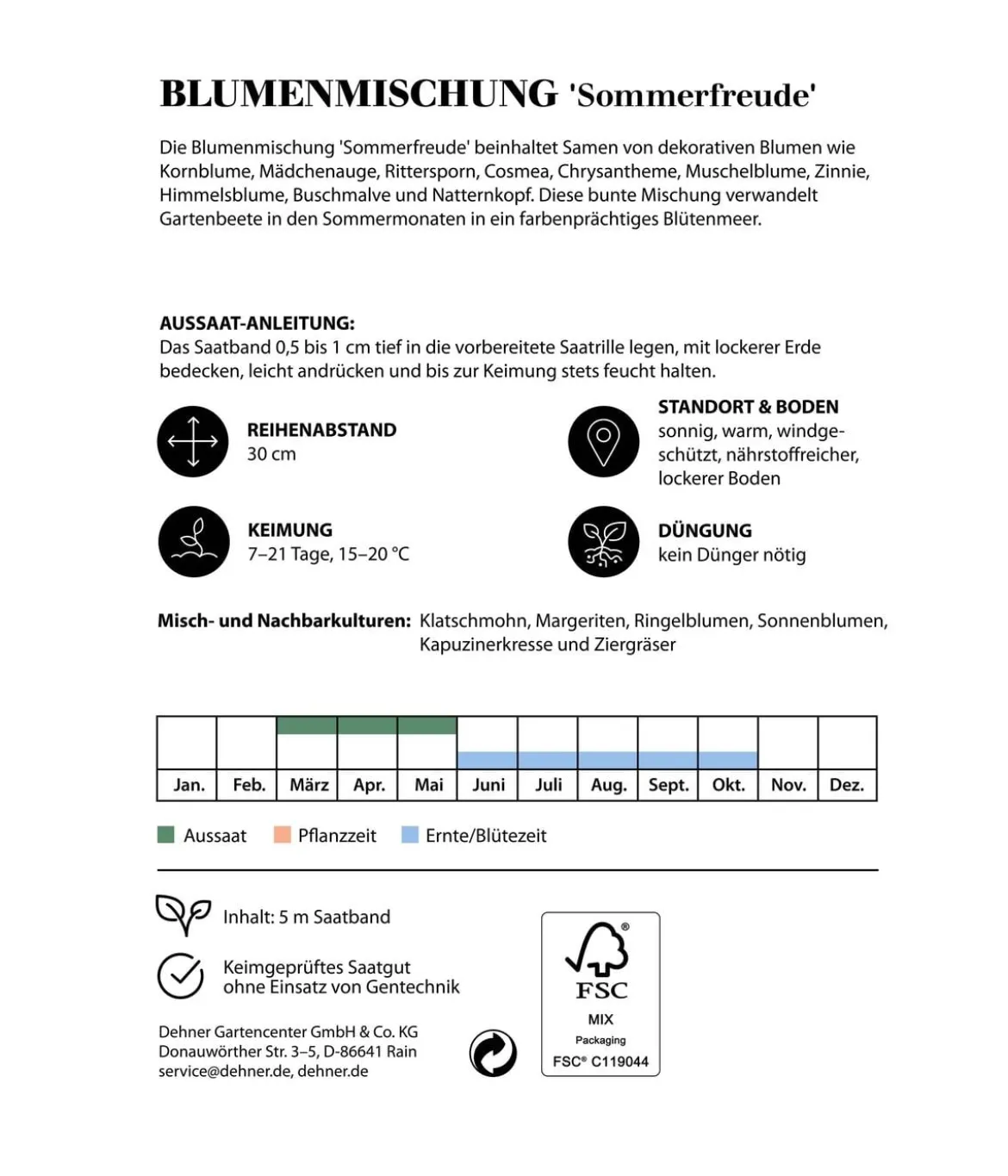 Dehner Saatband Blumenmischung 'Sommerfreude', L5 m
