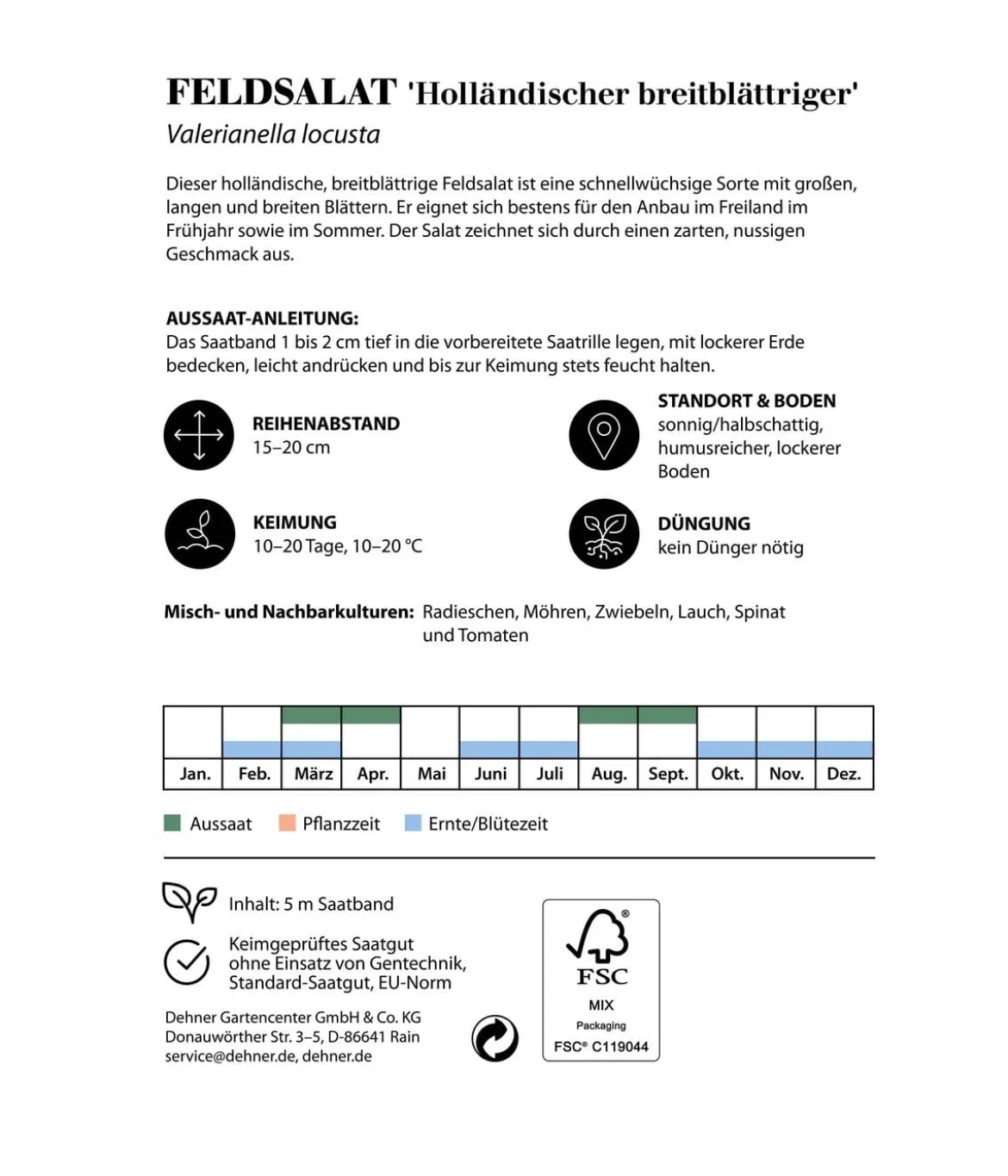 Dehner Saatband Feldsalat 'Holländischer breitblättriger', L5 m