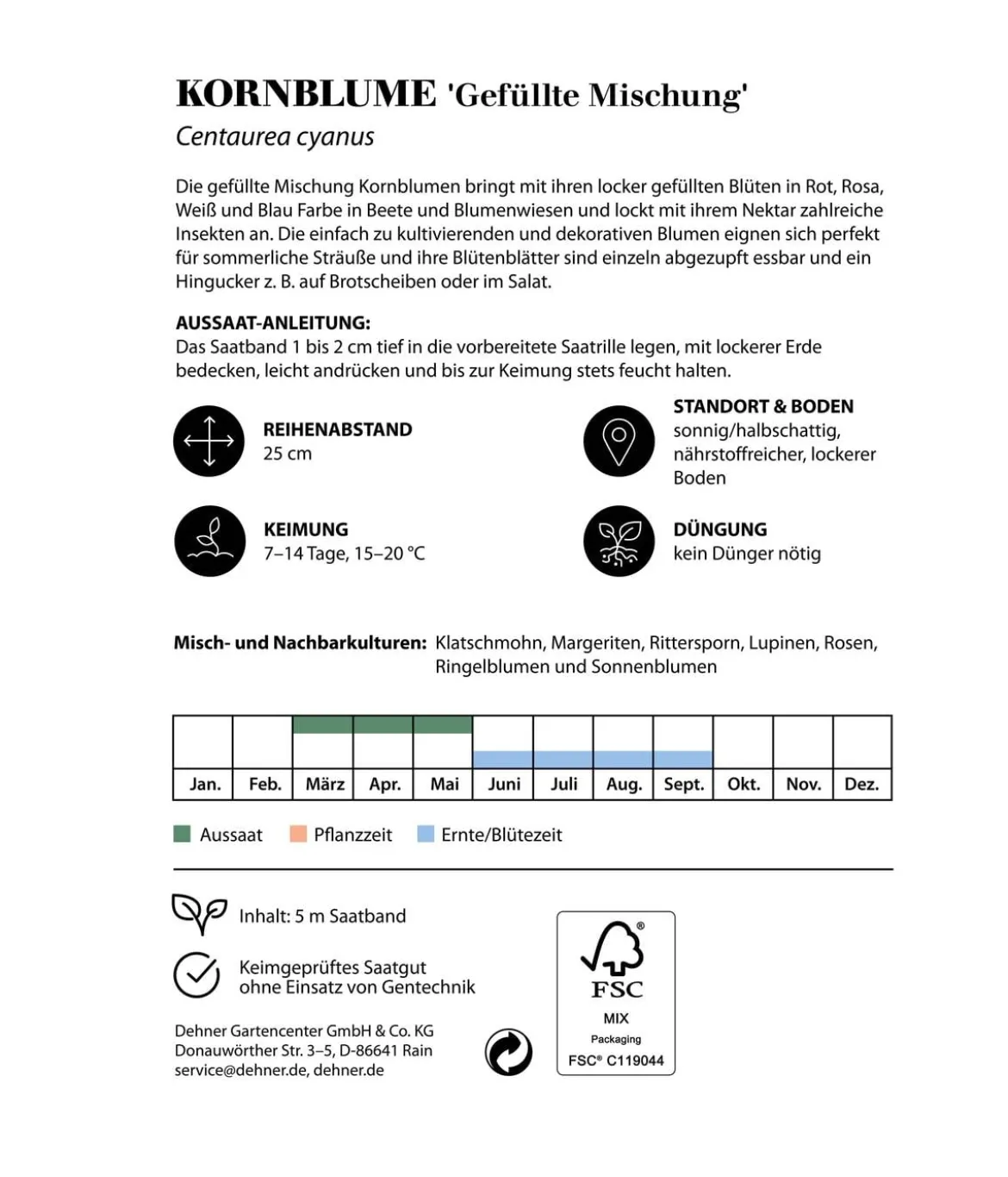 Dehner Saatband Kornblume 'Gefüllte Mischung', L5 m