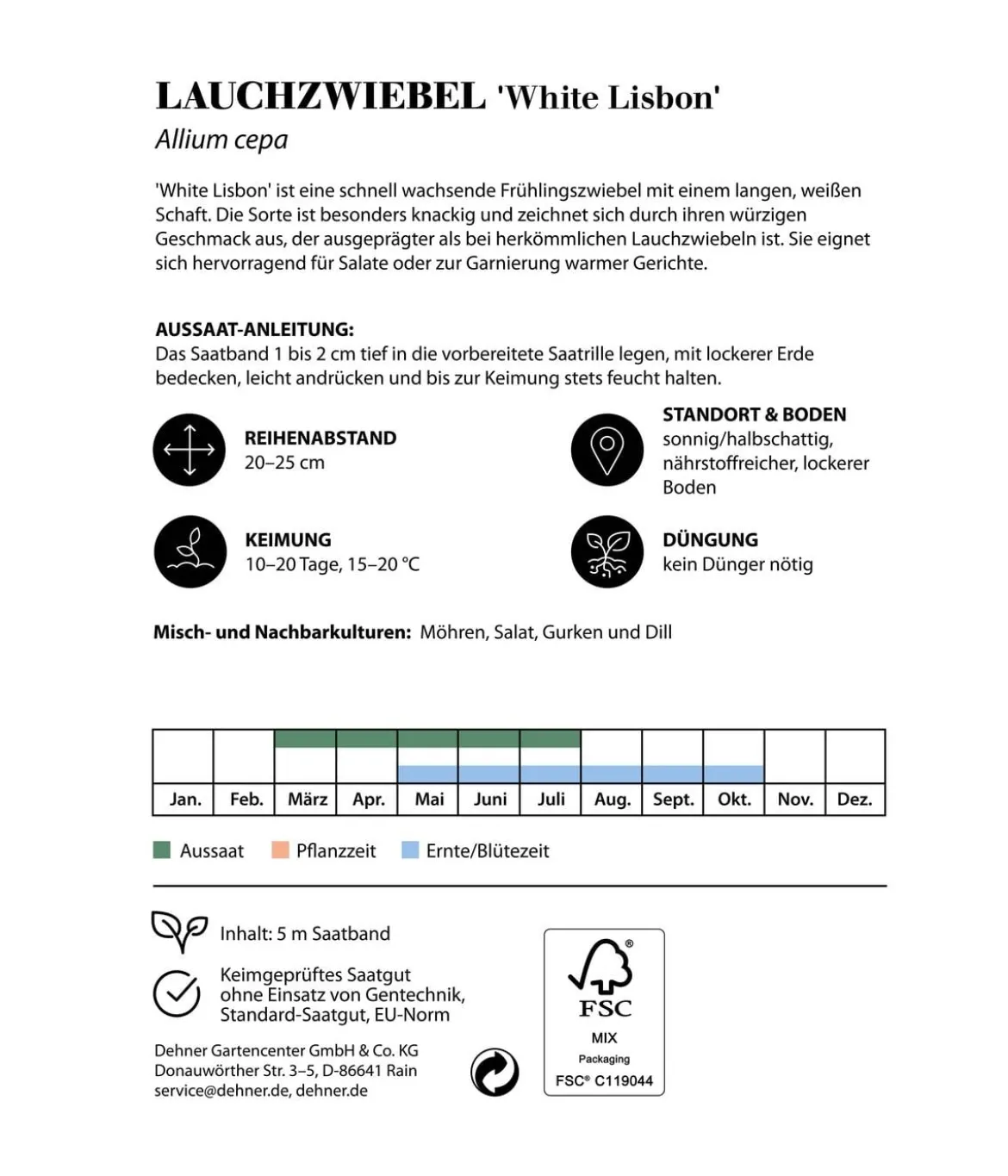 Dehner Saatband Lauchzwiebel 'White Lisbon', L5 m