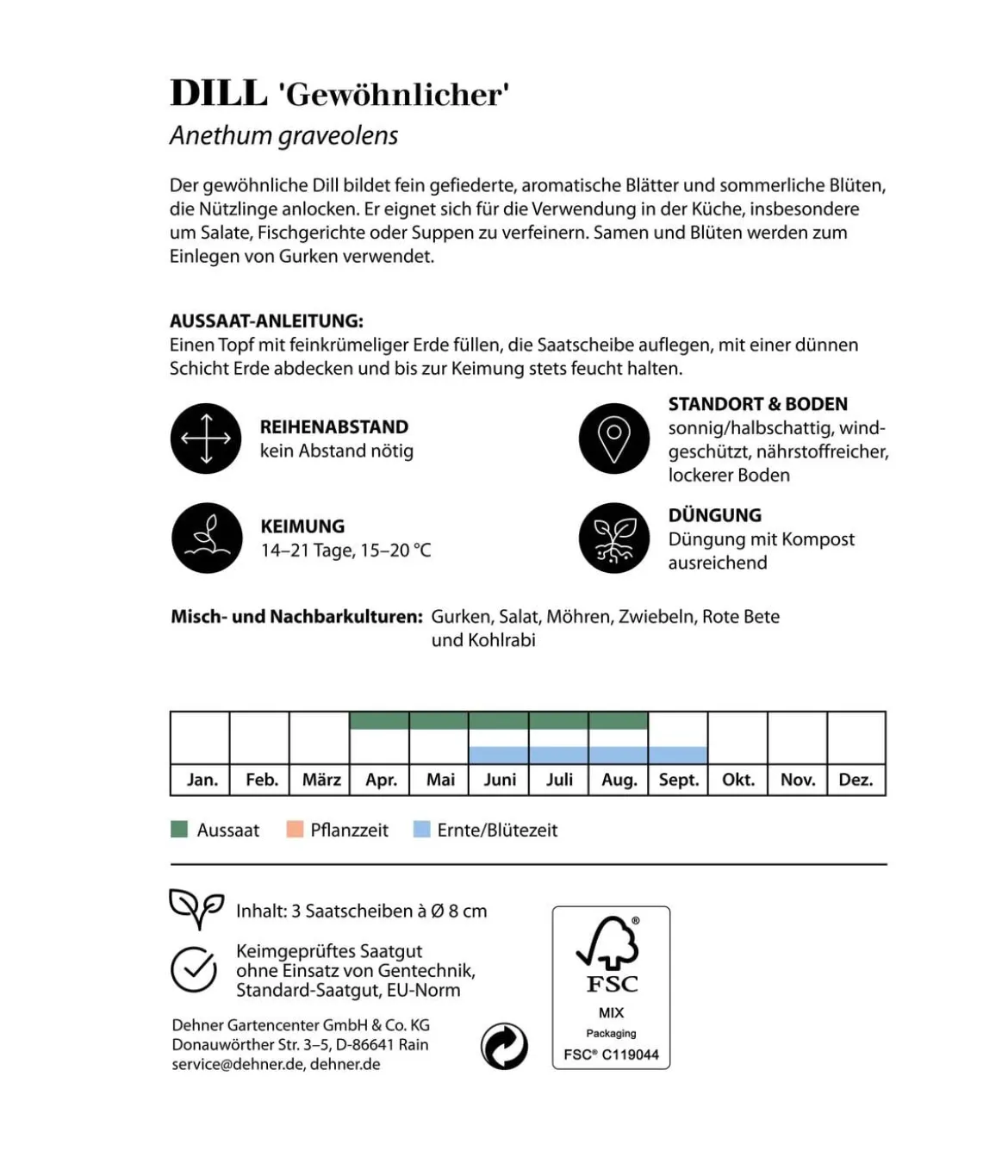 Dehner Saatscheiben Dill 'Gewöhnlicher', 3 Stück à Ø 8 cm