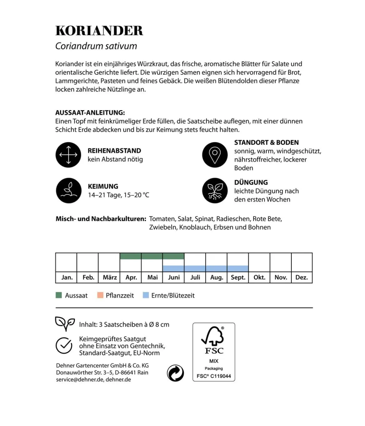Dehner Saatscheiben Koriander, 3 Stück à Ø 8 cm
