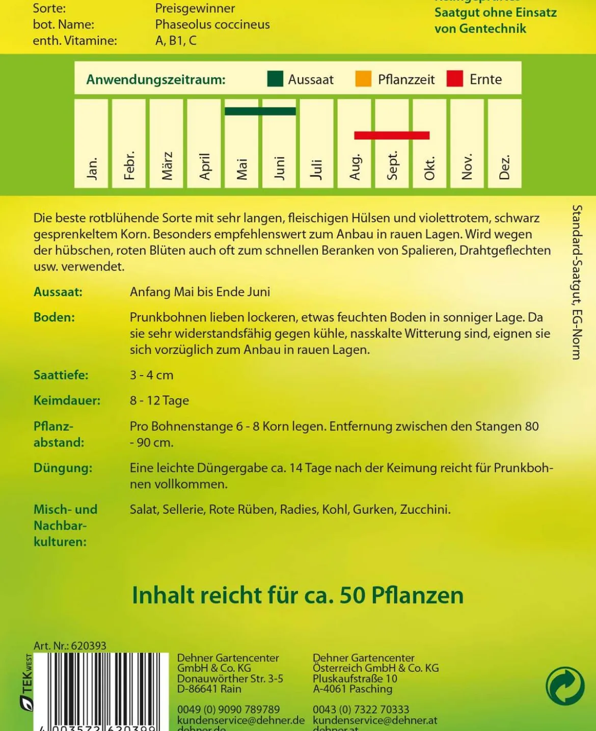 Dehner Samen Prunk-/Feuerbohne 'Preisgewinner'