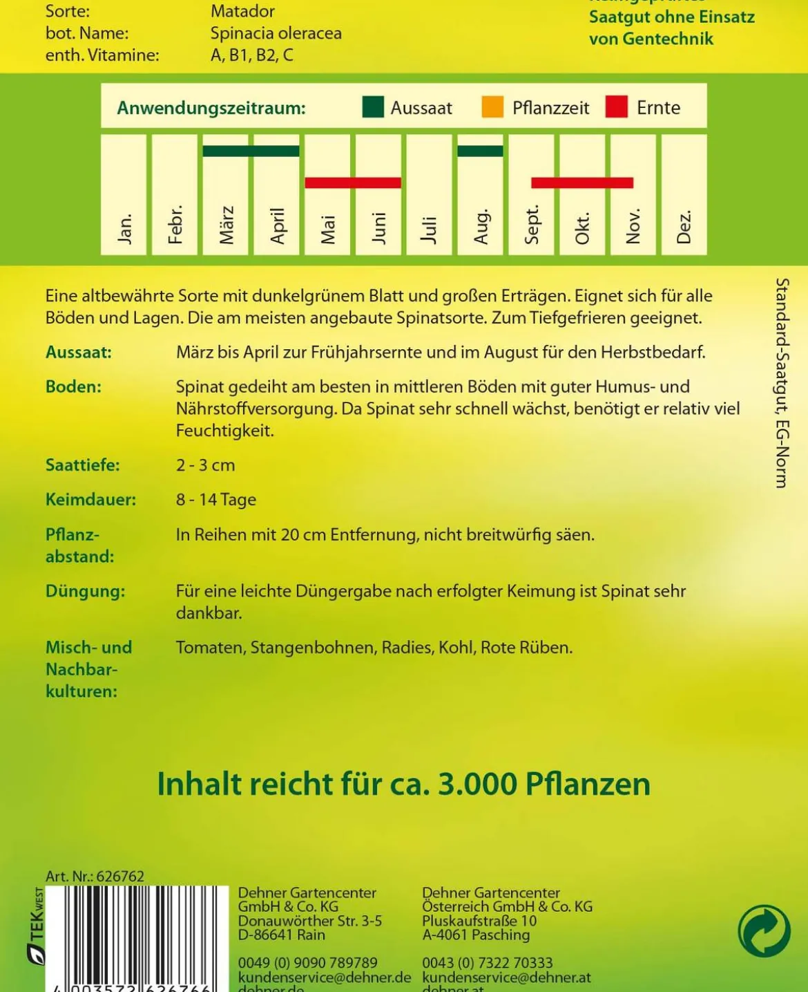 Dehner Samen Spinat 'Matador'