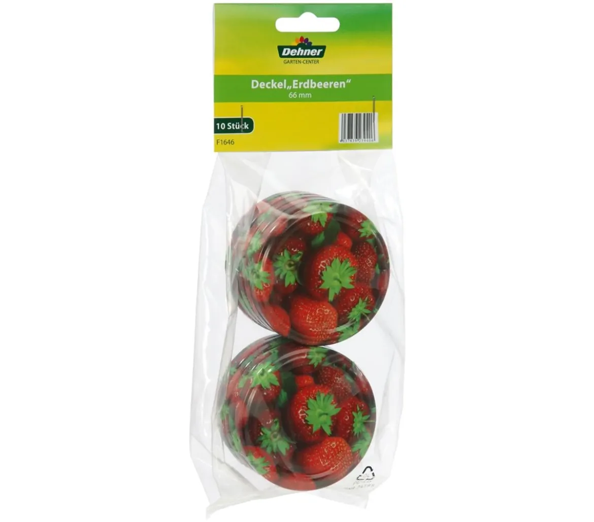 Dehner Schraubdeckel Erdbeeren für Einmachgläser, Ø66 mm, 10er-Set
