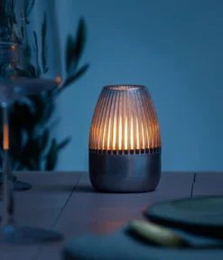 Dehner Solar-Tischleuchte, gerillt, ca. Ø6,1/H8,8 cm