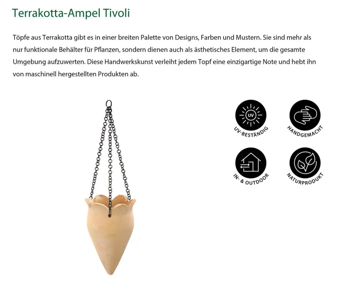 Dehner Terrakotta-Ampel Tivoli, konisch, beige, ca. Ø18/H28 cm