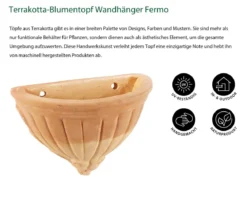 Dehner Terrakotta-Blumentopf Wandhänger Fermo, antik-terrakotta, ca. B30/H20/T18 cm