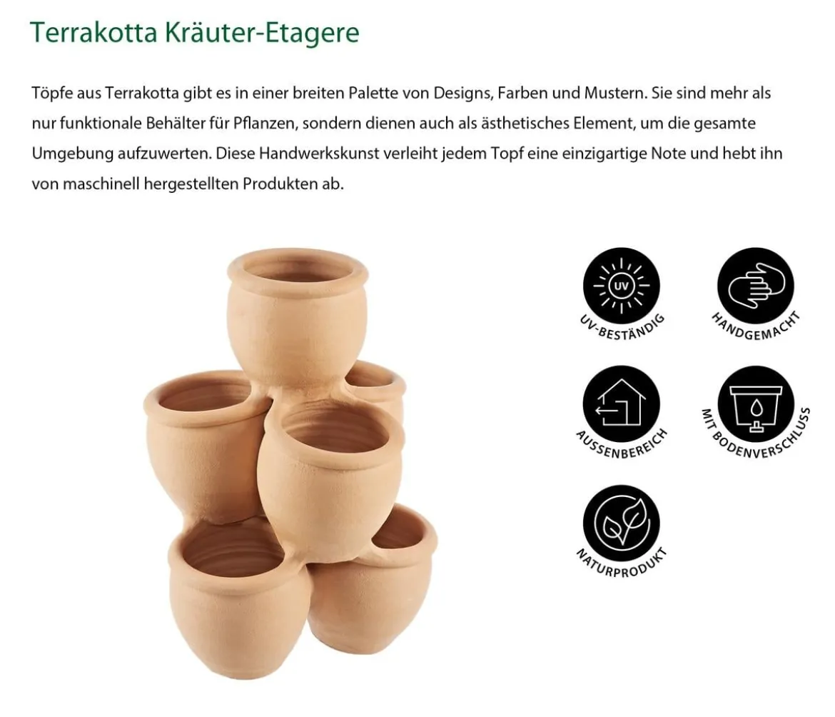 Dehner Terrakotta Kräuter-Etagere, ca. Ø35/H47 cm