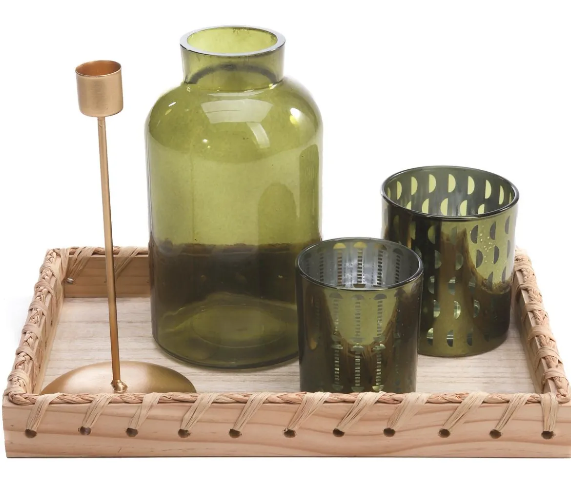 Dehner Tischdeko-Set, grün/gold, 5-teilig