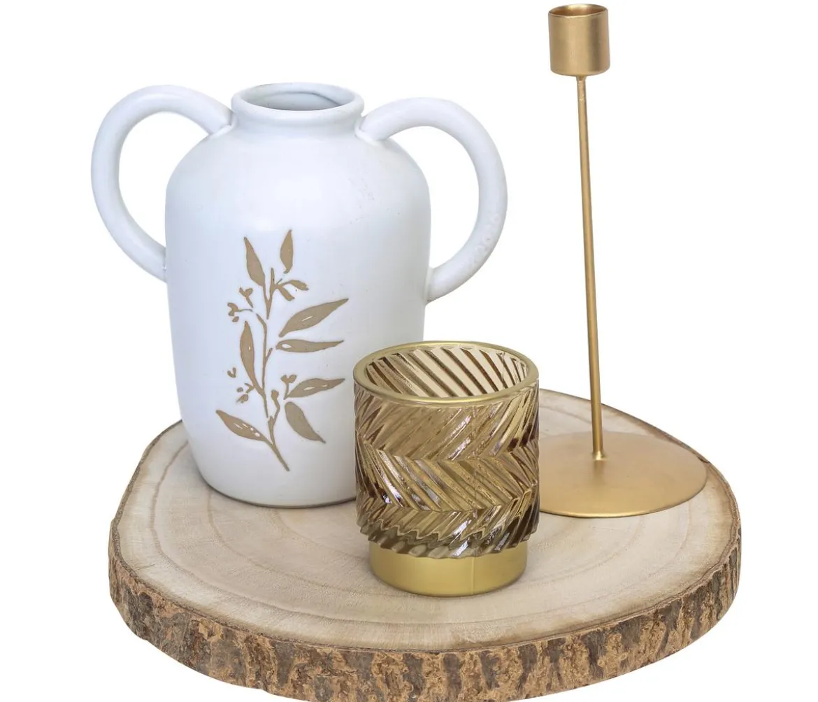 Dehner Tischdeko-Set, weiß/gold, 4-teilig