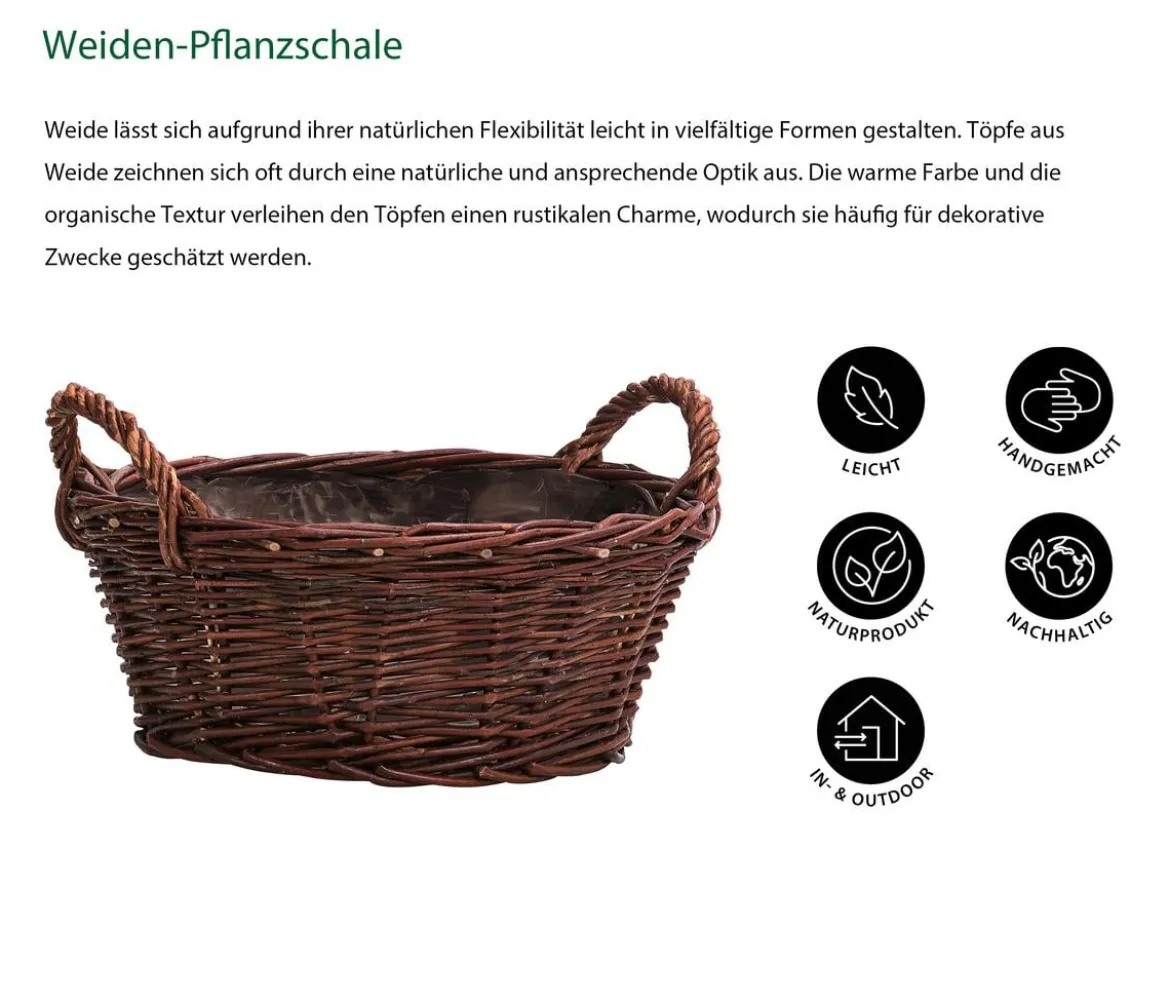 Dehner Weiden-Pflanzschale, konisch, ca. Ø30/H12 cm