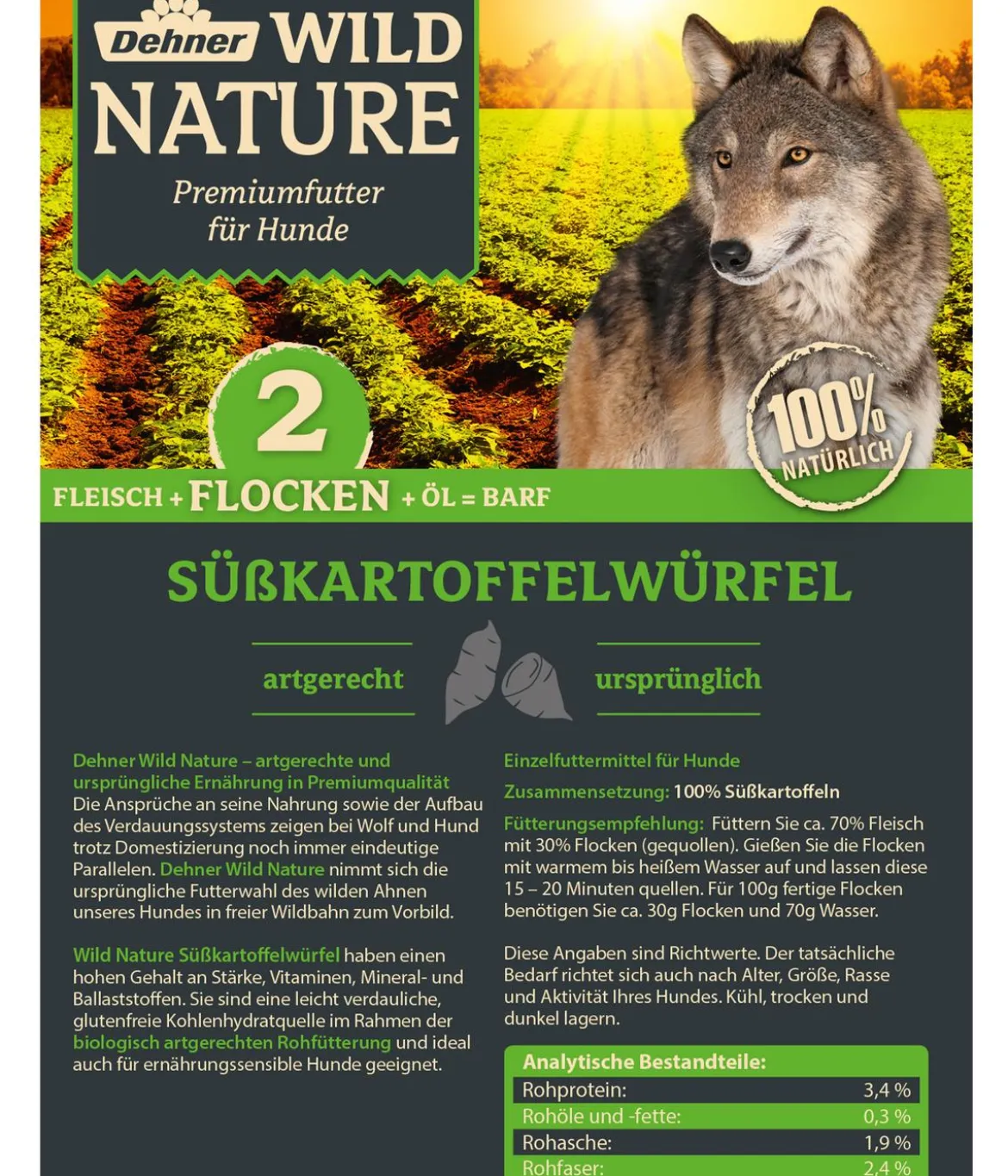 Dehner Wild Nature BARF-Ergänzungsfutter für Hunde Süßkartoffelwürfel