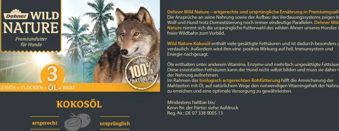 Dehner Wild Nature BARF-Ergänzungsfutter für Hunde Kokosöl