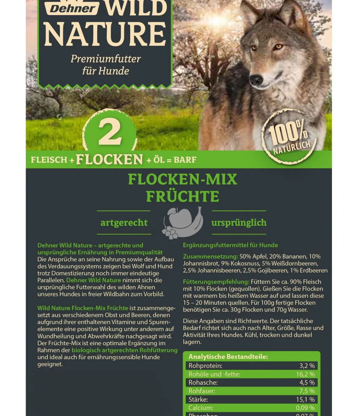 Dehner Wild Nature BARF-Ergänzungsfutter für Hunde Flocken-Mix Früchte