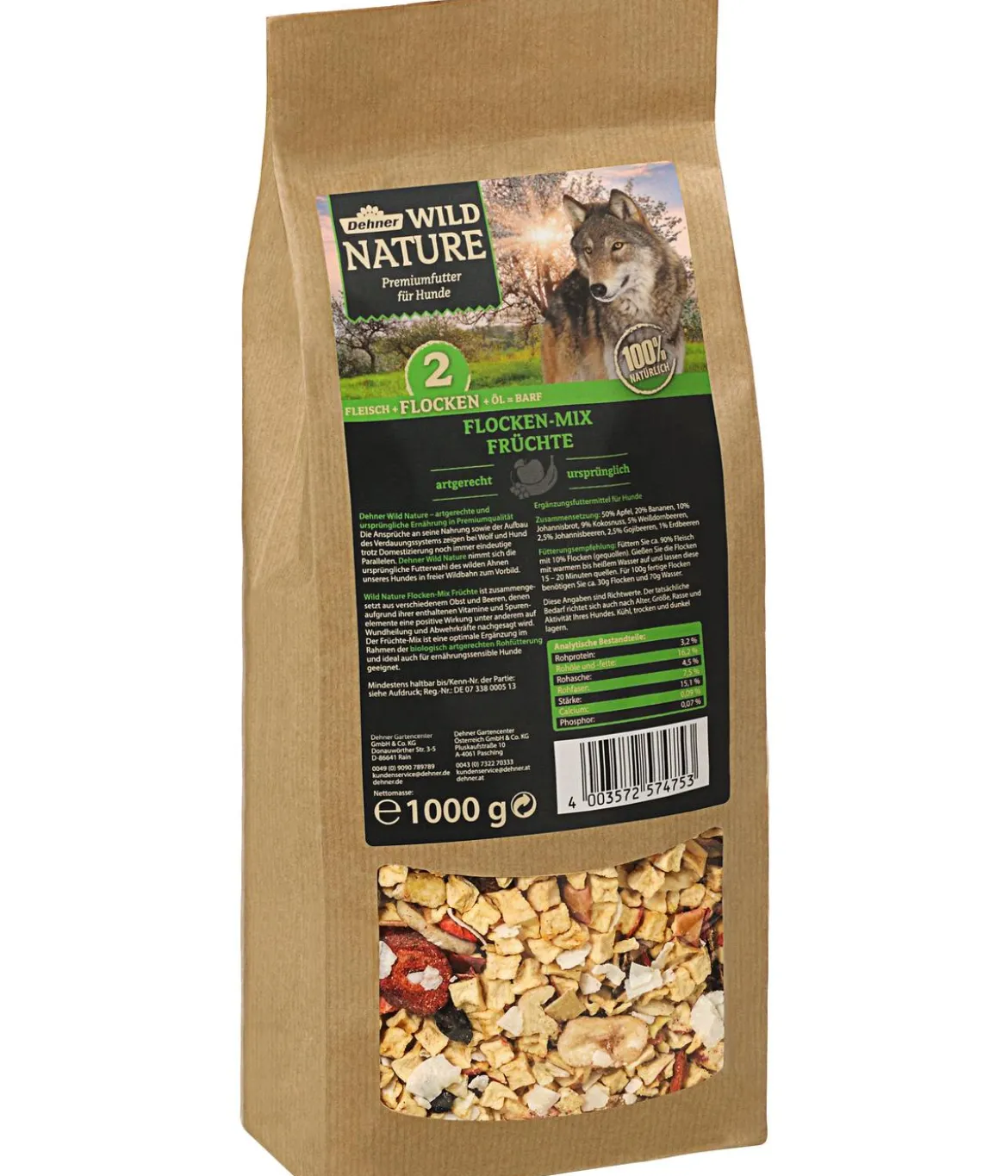 Dehner Wild Nature BARF-Ergänzungsfutter für Hunde Flocken-Mix Früchte