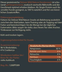Dehner Wild Nature Hundesnack Rinderleber & Cranberry, gefriergetrocknet, 60 g