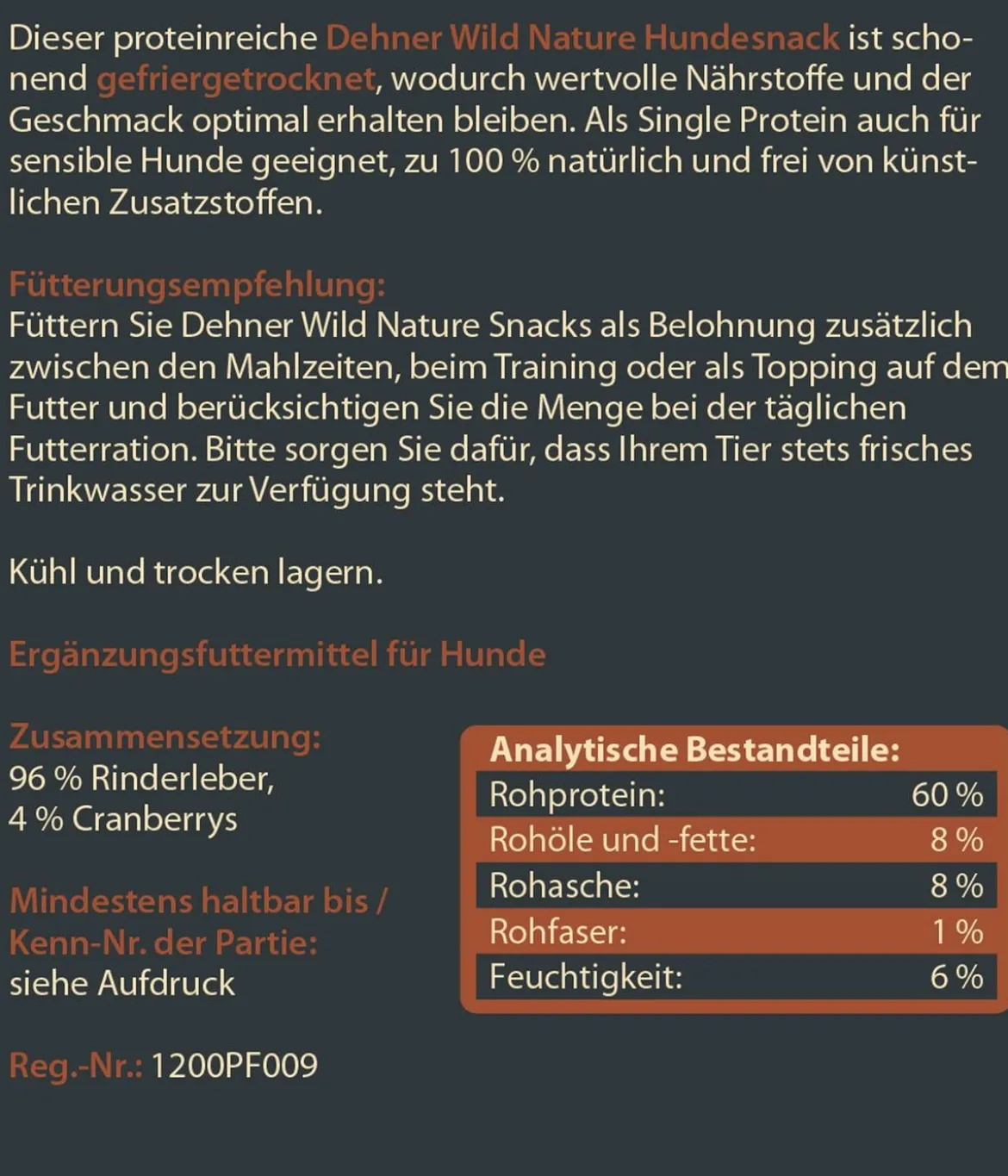 Dehner Wild Nature Hundesnack Rinderleber & Cranberry, gefriergetrocknet, 60 g