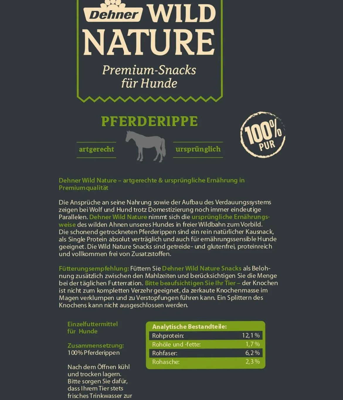 Dehner Wild Nature Hundesnack Pferderippe, 200 g