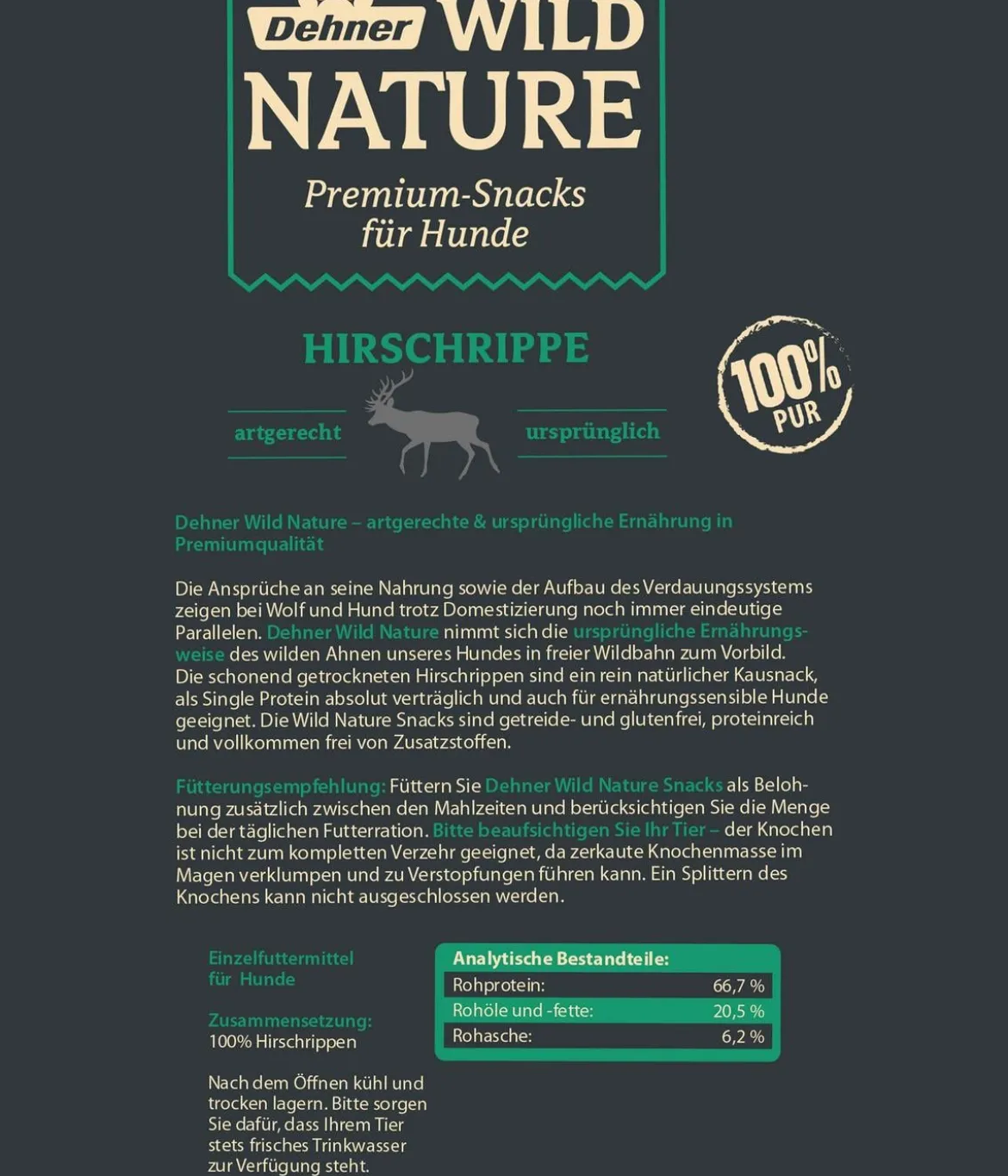 Dehner Wild Nature Hundesnack Hirschrippe, 200 g