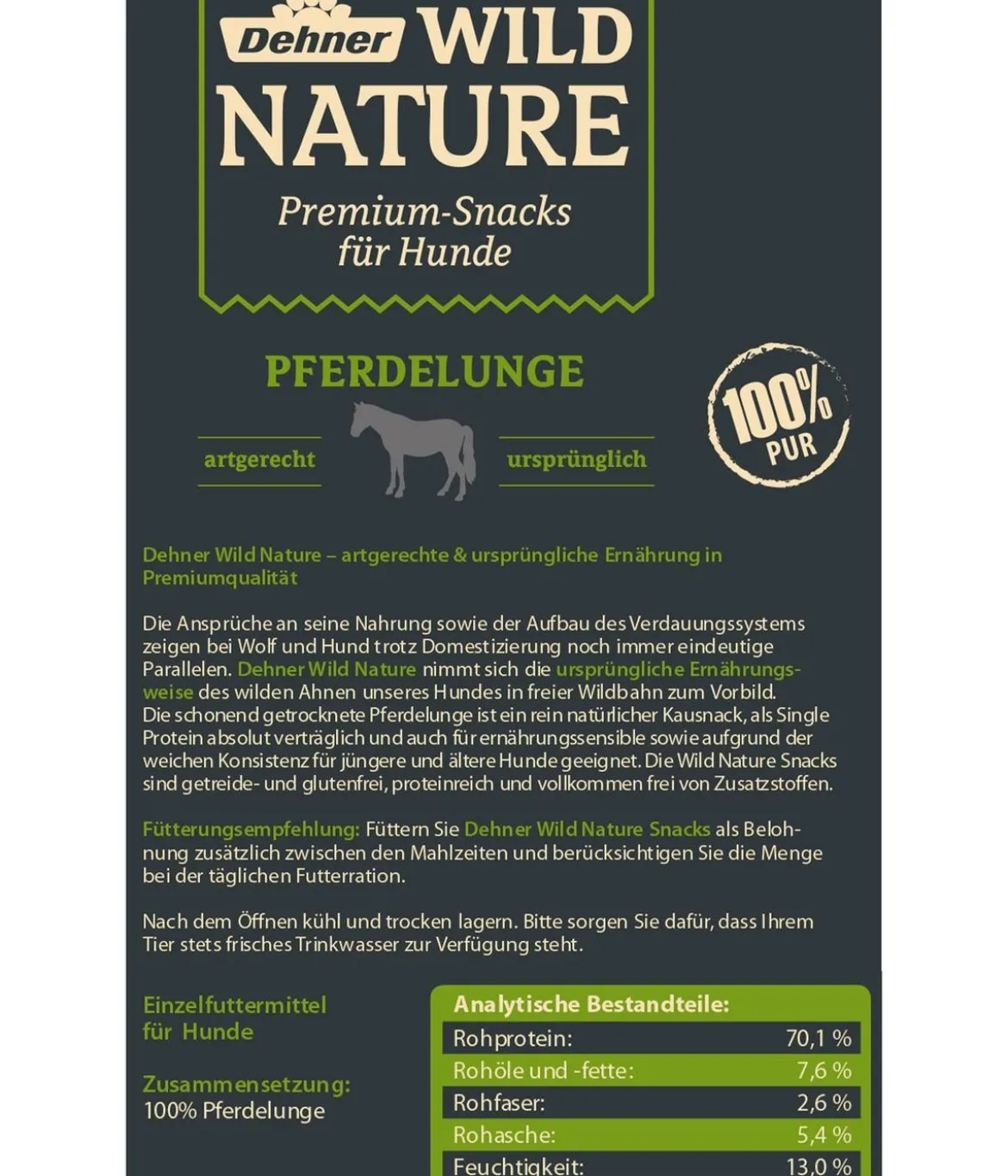 Dehner Wild Nature Hundesnack Pferdelunge, 100 g