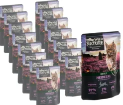 Dehner Wild Nature Nassfutter für Katzen Heidetal Adult, Kaninchen & Huhn, 16 x 85 g