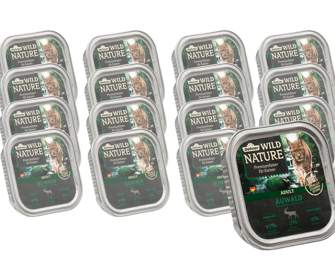 Dehner Wild Nature Nassfutter für Katzen Auwald Adult, Hirsch & Truthahn, 16 x 100 g