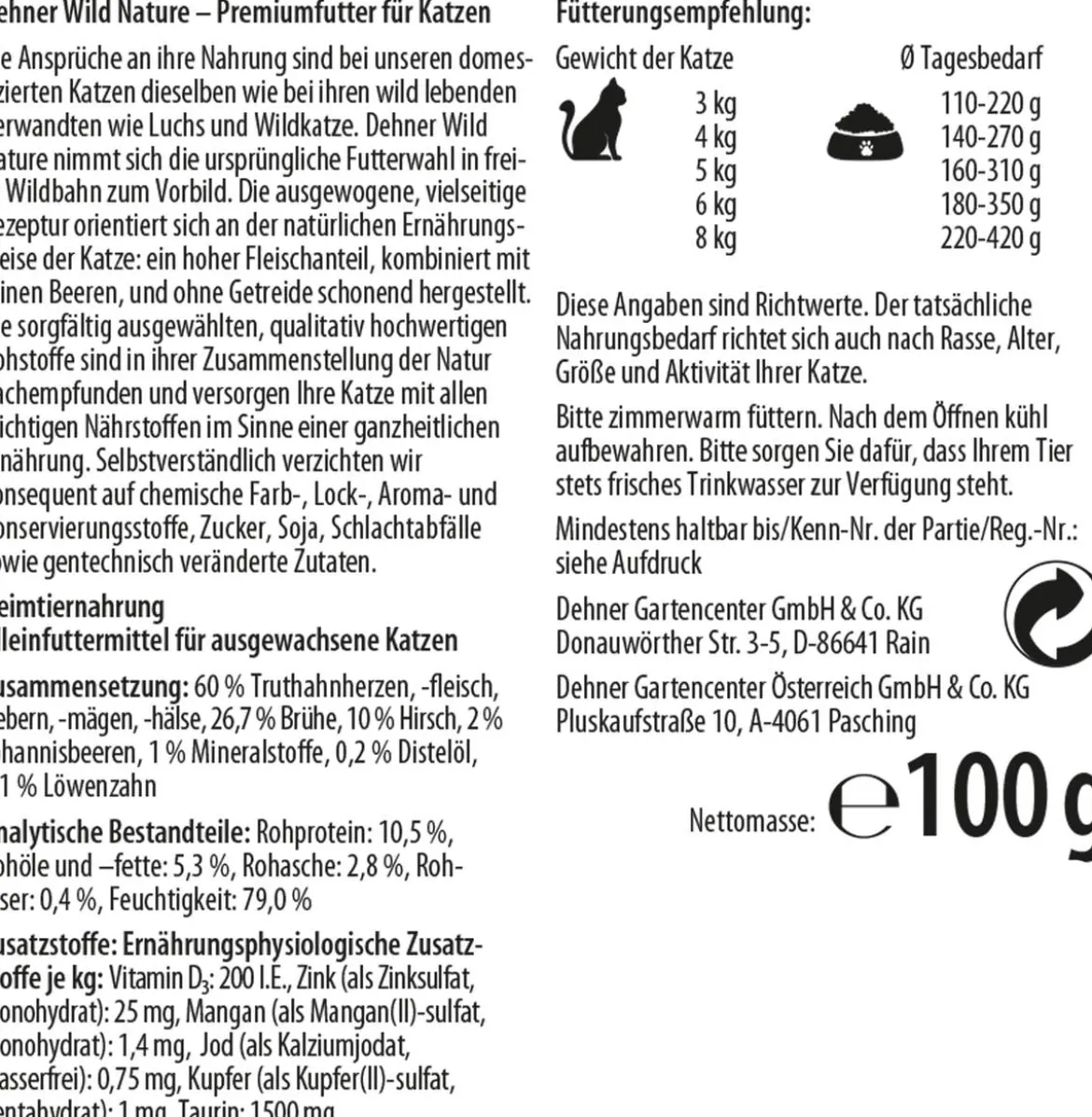 Dehner Wild Nature Nassfutter für Katzen Auwald Adult, Hirsch & Truthahn, 16 x 100 g