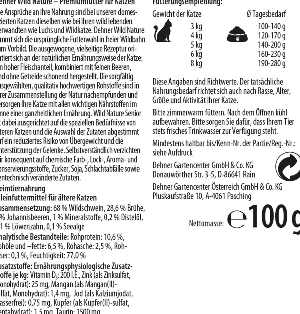 Dehner Wild Nature Nassfutter für Katzen Unterholz Senior, Wildschwein, 16 x 100 g