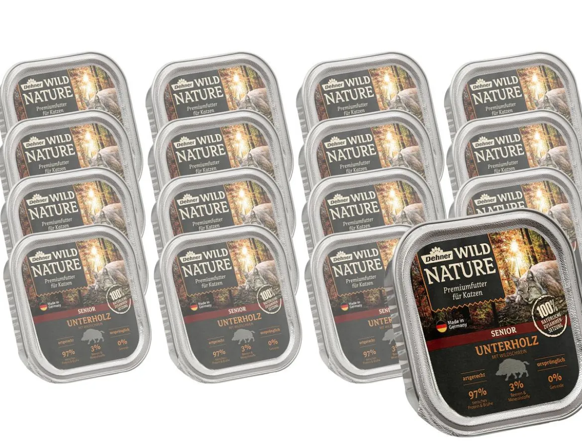 Dehner Wild Nature Nassfutter für Katzen Unterholz Senior, Wildschwein, 16 x 100 g