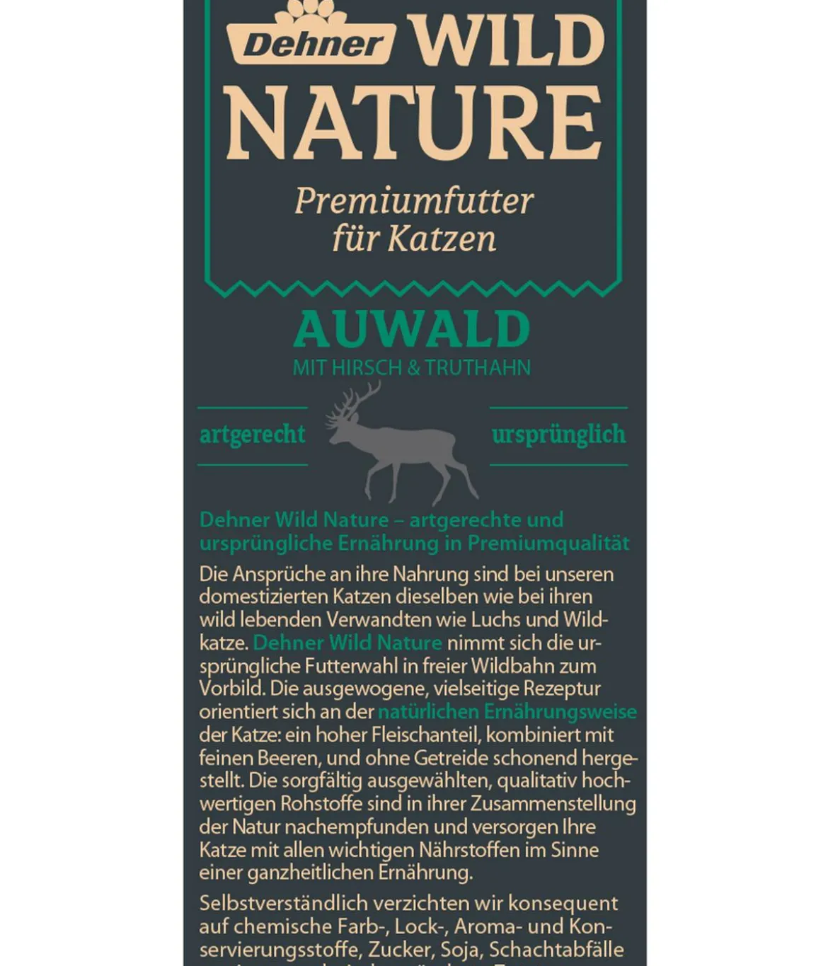 Dehner Wild Nature Nassfutter für Katzen Auwald Adult, Hirsch & Truthahn, 16 x 85 g