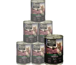 Dehner Wild Nature Nassfutter für Katzen Heidetal Adult, Kaninchen & Huhn, 6 x 200 g/400 g