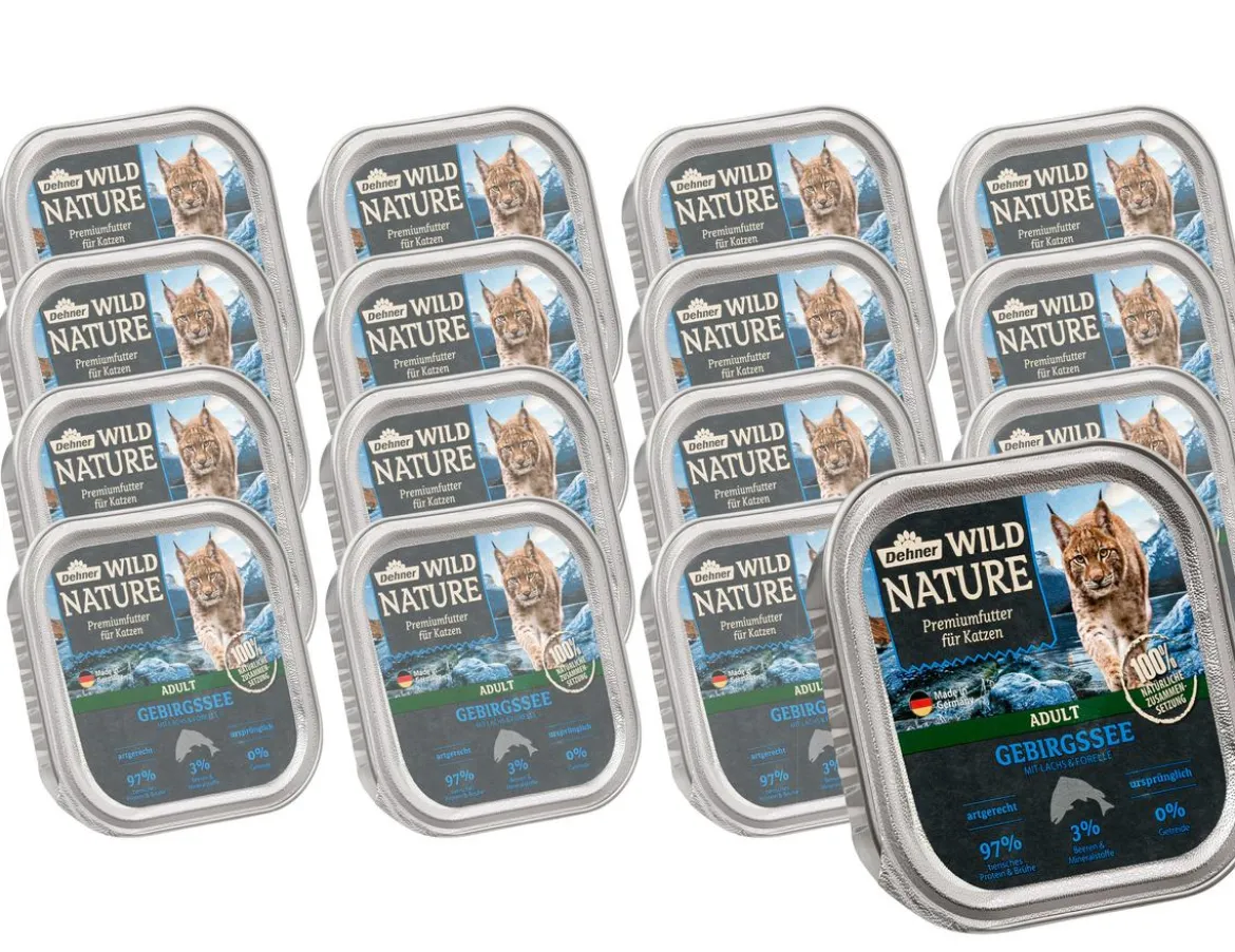 Dehner Wild Nature Nassfutter für Katzen Gebirgssee Adult, Lachs & Forelle, 16 x 100 g