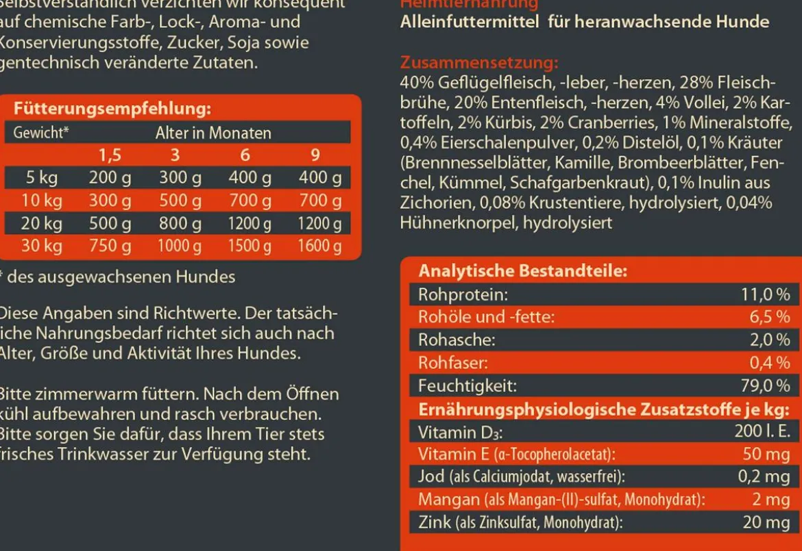 Dehner Wild Nature Nassfutter für Hunde Hochmoor Junior, Ente